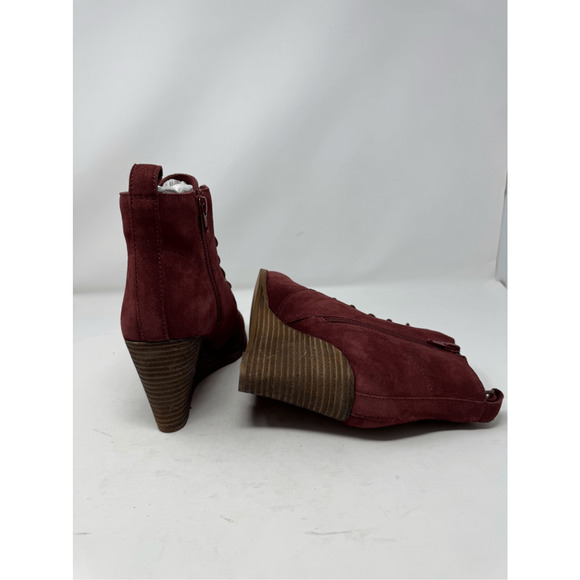 Diba Blake Suede Bootie Burgundy Ankle Boot Lace Up Wedges Size 7 NWOB - Picture 8 of 12